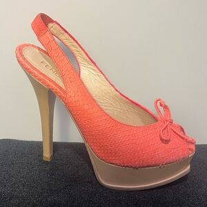Fendi Shoes, Strawberry Spuntata Snakeskin Slingbacks